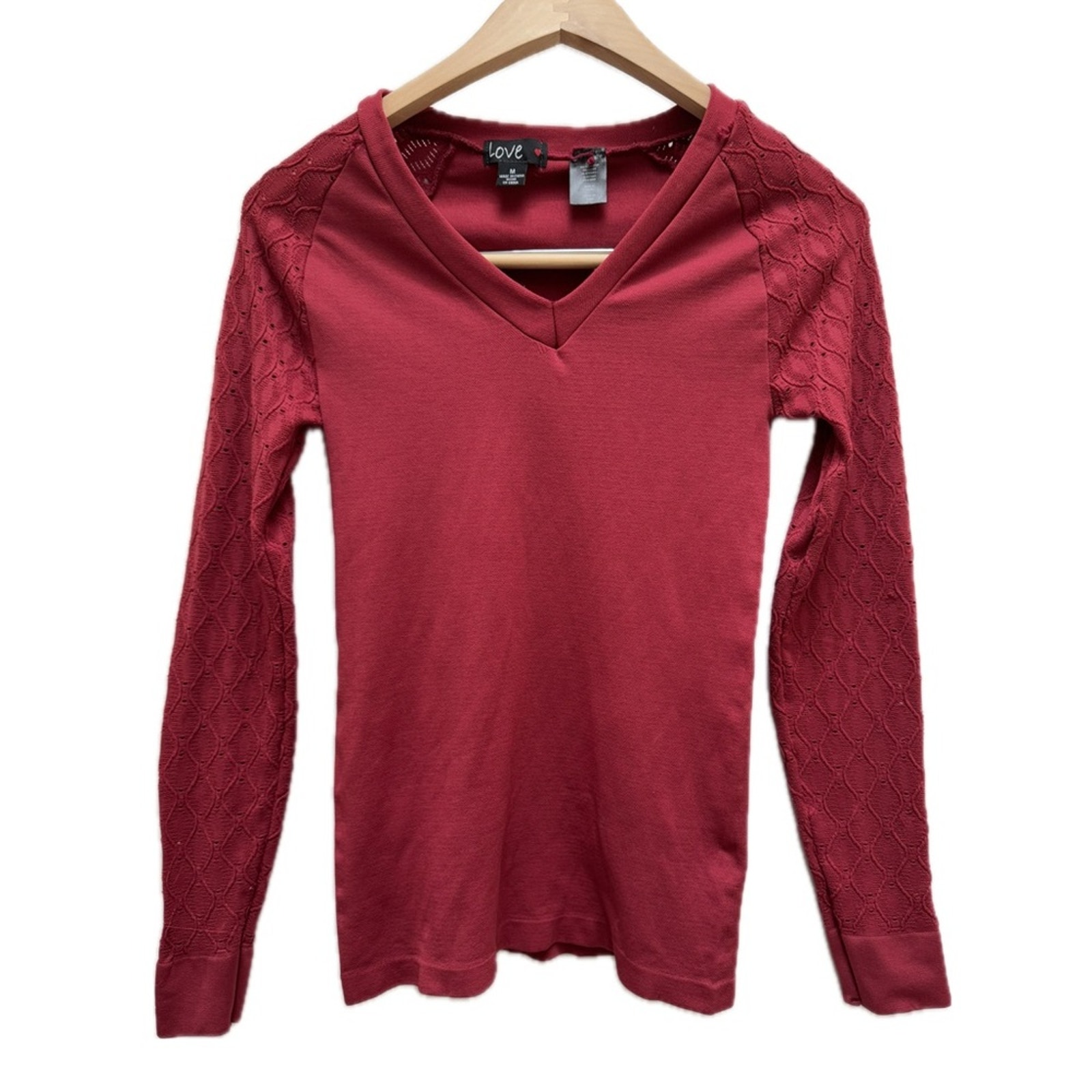 Burgundy Pointelle Long Sleeve Sweater